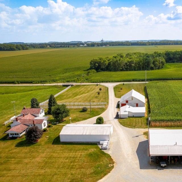 Aerial farm landscape bought with farm loans from Farm Credit Mid-America..