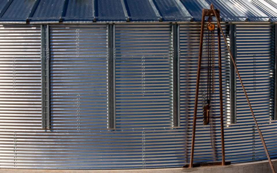 Grain bin in the process of being built.